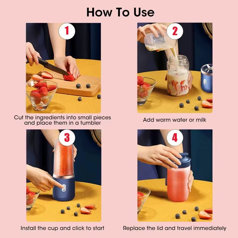Portable Fruit Juice Blenders Summer Personal Electric Mini Bottle Home USB 6 Blades Juicer Cup Machine for Kitchen
